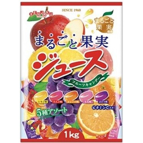 Senjaku, Marugoto Kajitsu Juice Candy, Hard Candy, 5 kinds assortment, 1kg