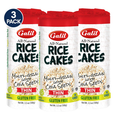 Galil Thin Multi-Grain Rice Cakes, Gluten Free, with Chia Seeds, Low Fat, Vegan, 3.1 oz (Pack of 3)