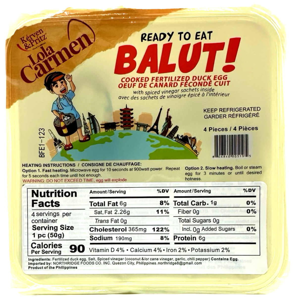 Lola Carmen – Balut – Ready To Eat – Cooked Fertilized Duck Egg – 4 Pieces – 200 G
