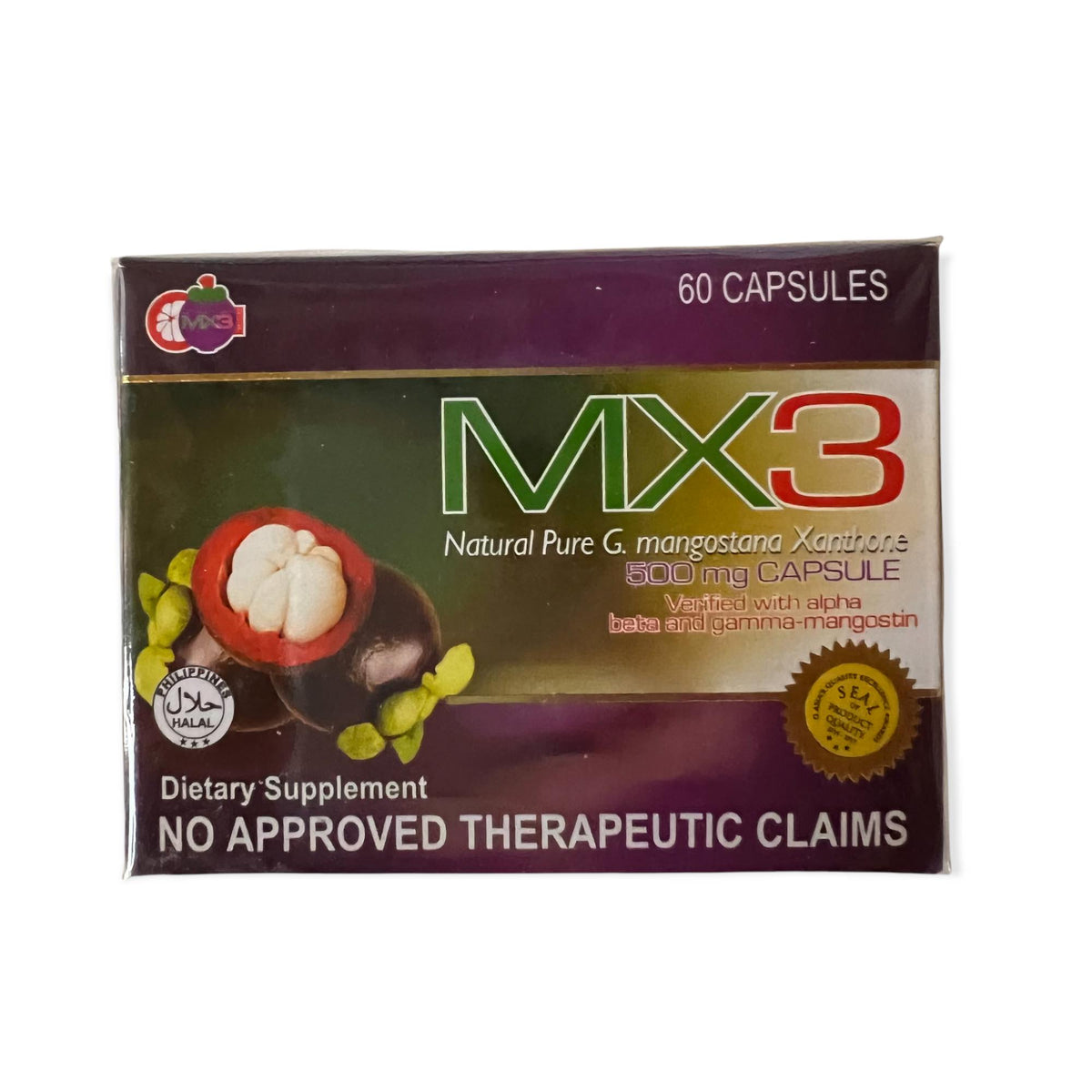 MX3 Plus – Mangosteen 500mg Capsule with L- Carnitine – 60 Capsules
