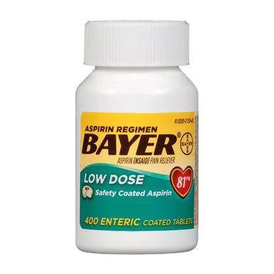 Bayer Aspirin Regimen, Low Dose 81mg Safety Coated Pain Reliever, 400 Enteric Coated Tablets