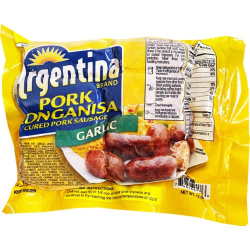 Argentina Brand – Pork Longanisa (Cured Pork Sausage) – Garlic – 12 OZ