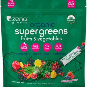 Zena Greens Organic Supergreens Powder, Mixed Berry, 45 Servings, Zero Sugar, 70+ Superfoods