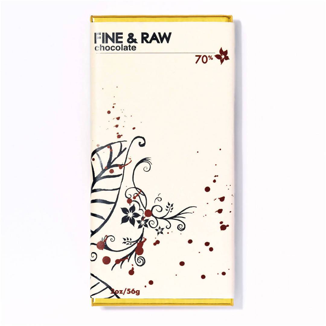 Fine and Raw Dark Chocolate, Organic (70% Cocoa / Cacao) – 10 Bars x 2oz case