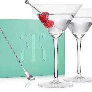 The Wine Savant – Crystal Martini Glass Set of 2, 10oz with Spoon & Ol