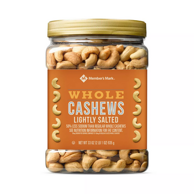 Member’s Mark Lightly Salted Whole Cashews, 33 oz.