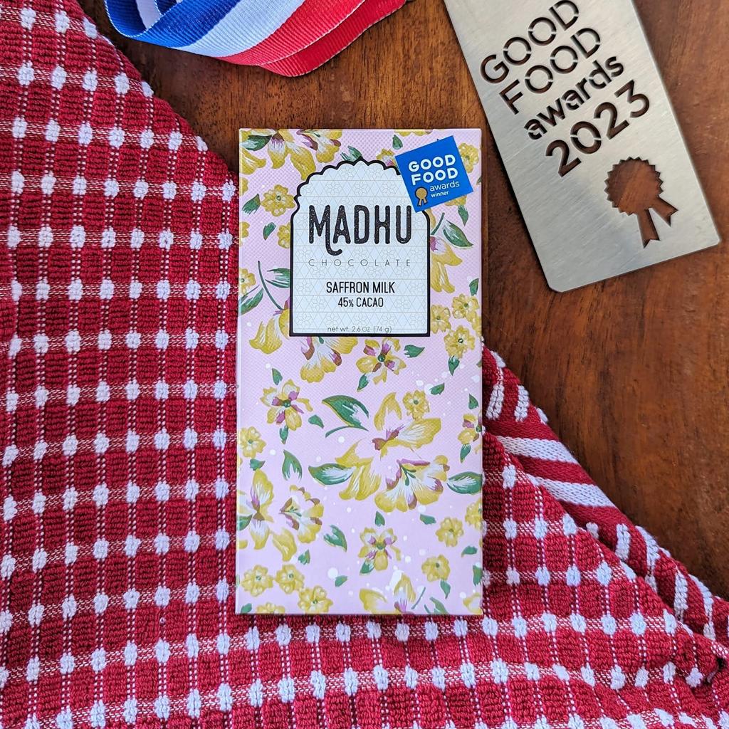 Madhu Chocolate Saffron Milk – 45% Cacao Chocolate Bar