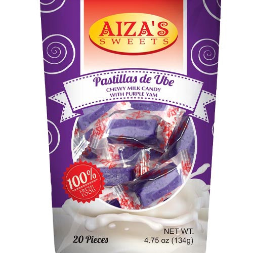 Aiza’s Sweets – Pastillas de Ube – Chewy Milk Candy with Purple Yam – 20 Pieces – 134 G