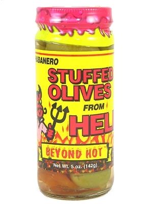 Habanero Stuffed Olives From Hell, 5oz.