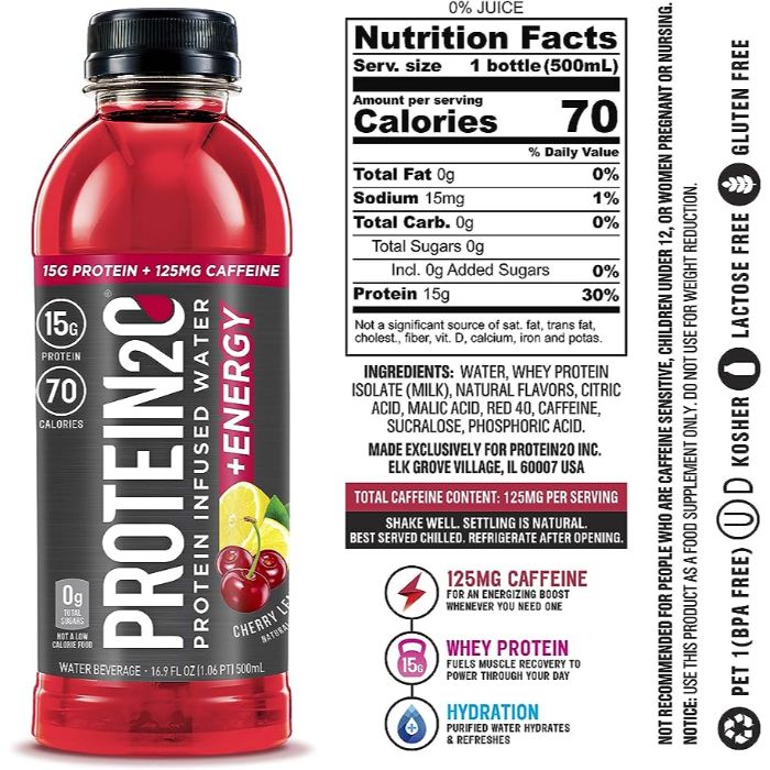 Protein2O – Energy Cherry Lemonade, 16.9 fl oz | Pack of 12
