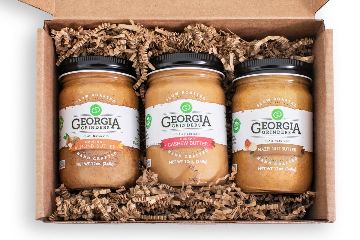 Georgia Grinders Whole30 Approved: Trio Gift Box 1 (Hazelnut, Cashew, Almond) – 3 Jars x 12 oz