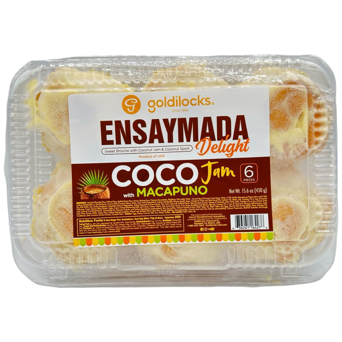 Goldilocks – Ensaymada Delight – Coco Jam with Macapuno – 6 Pack – 15.6 OZ