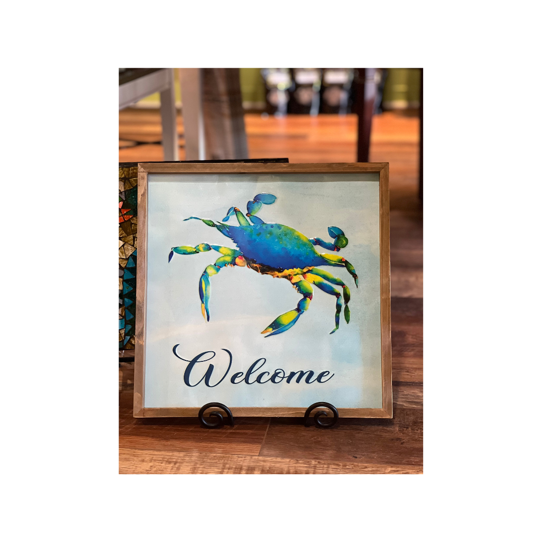 Metal Blue Crab Welcome Wall Decor – 15″