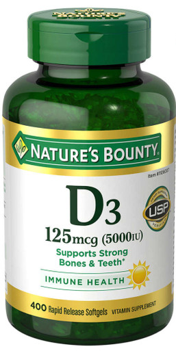 Nature’s Bounty Vitamin D3 Supplement, 5000 IU, 400 Rapid Release Softgels, Bone & Immune Support