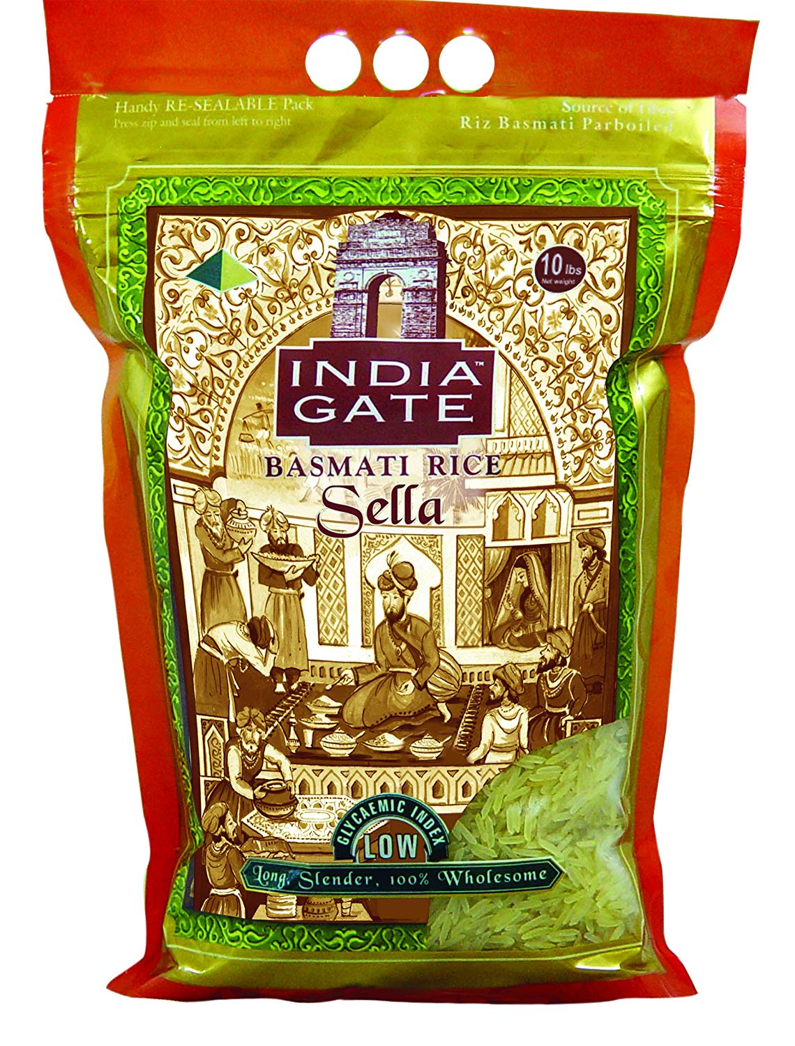 India Gate Parboiled Basmati Rice Bag, Golden Sella, 10-Pounds