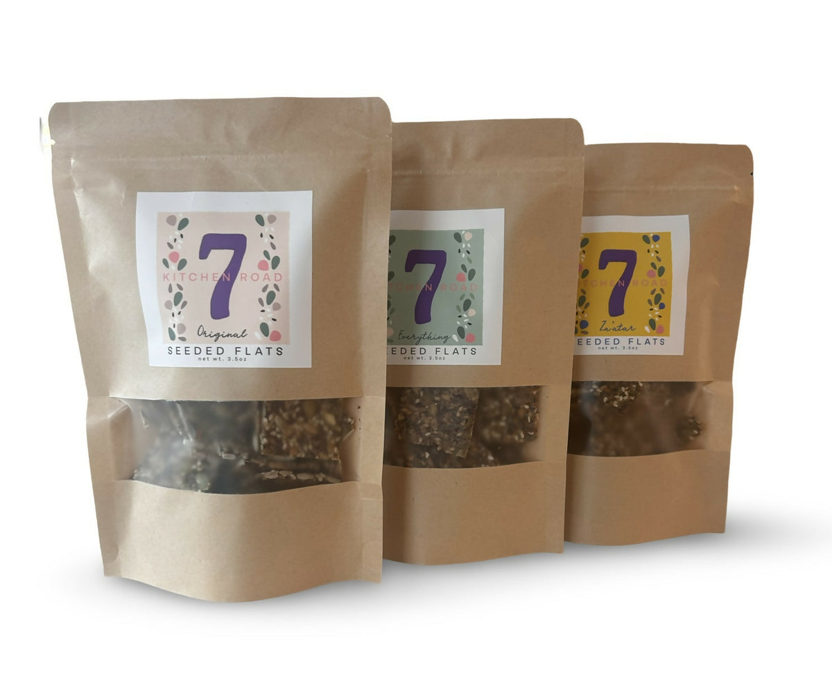 7 Kitchen Road Seeded Flats, Sampler 3-Pack (Original, Everything, and Za’atar) Crackers – 3 packs x 3.5 oz