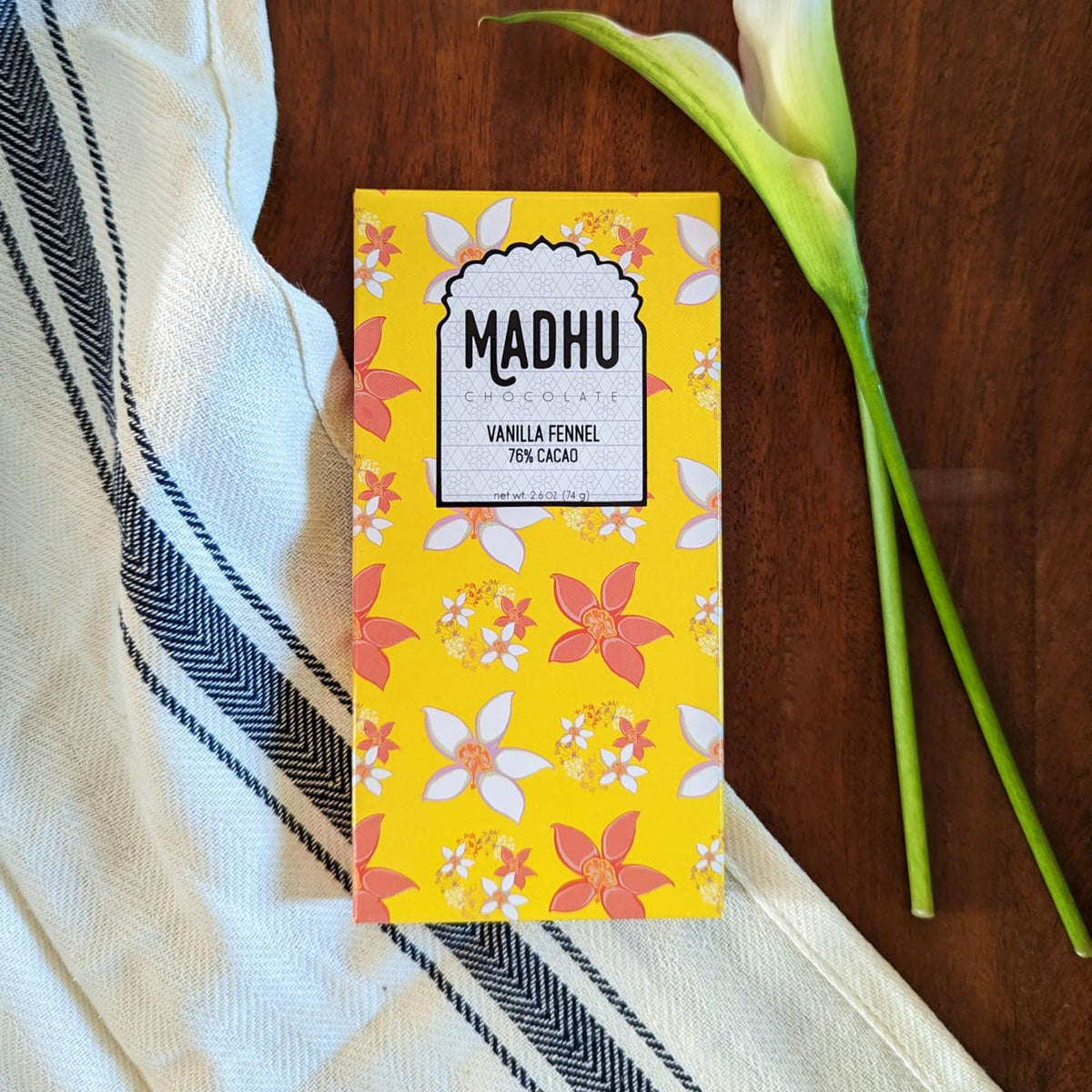 Madhu Chocolate Vanilla Fennel – 76% Cacao Chocolate Bar