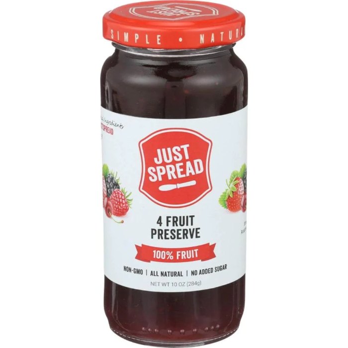 Just Spread – Preserve 100pct Fruit 4 Fruit 10 Oz – Pack Of 6