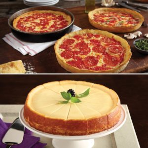 1 Eli’s Plain Cheesecake & 3 Lou’s Pizzas