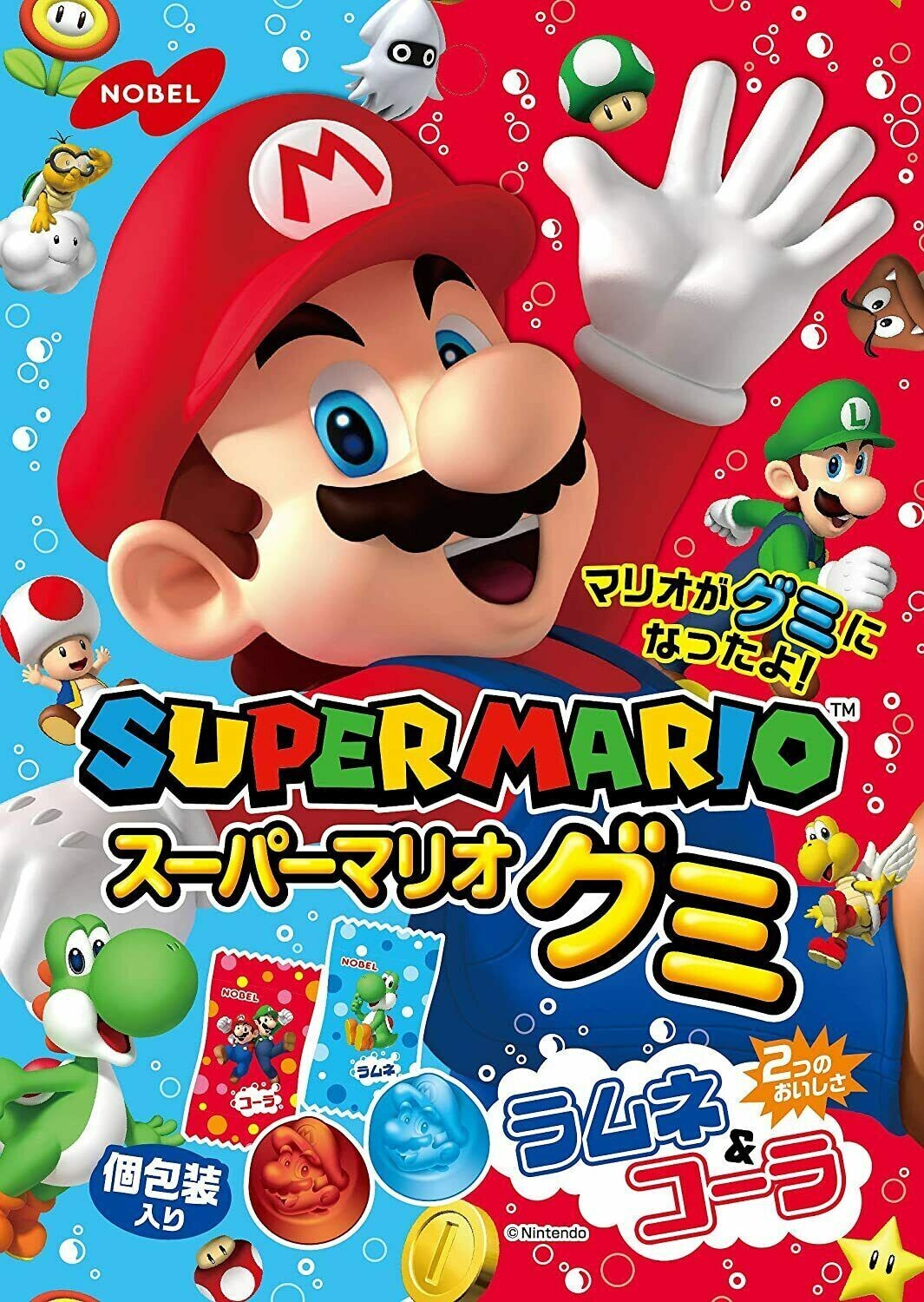 Nobel, Super Mario Gummy, Cola and Soda Flavor, 90g